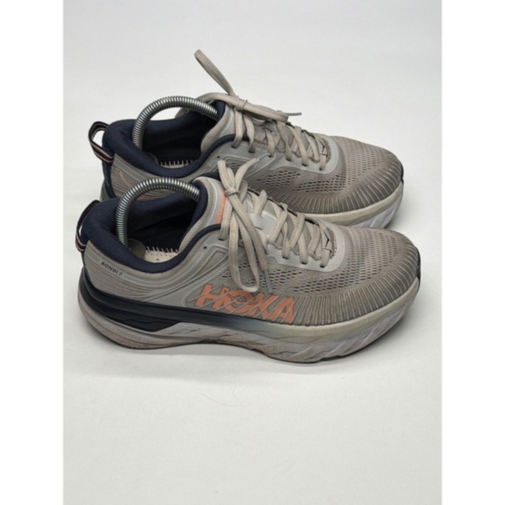 Hoka Bondi 7 Women's Running Shoes Gray Coral Sneakers Size‎ 9
